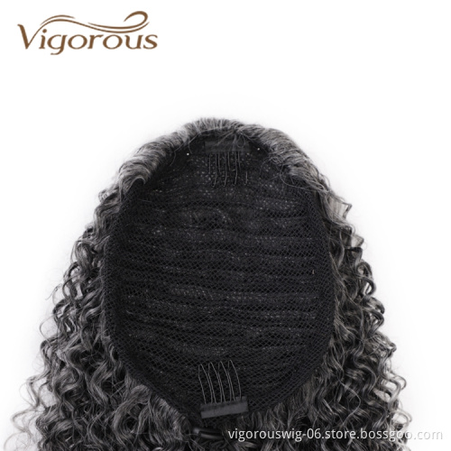 Ombre Black to gray Wholesale Afro Natural Clip In Drawstring Extensions Wrap Around Draw String High Curly Custom Ponytail Wig